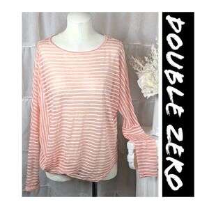 Double Zero Peach Striped Sheer Boat Neck Long Dolman Sleeve Top Size S